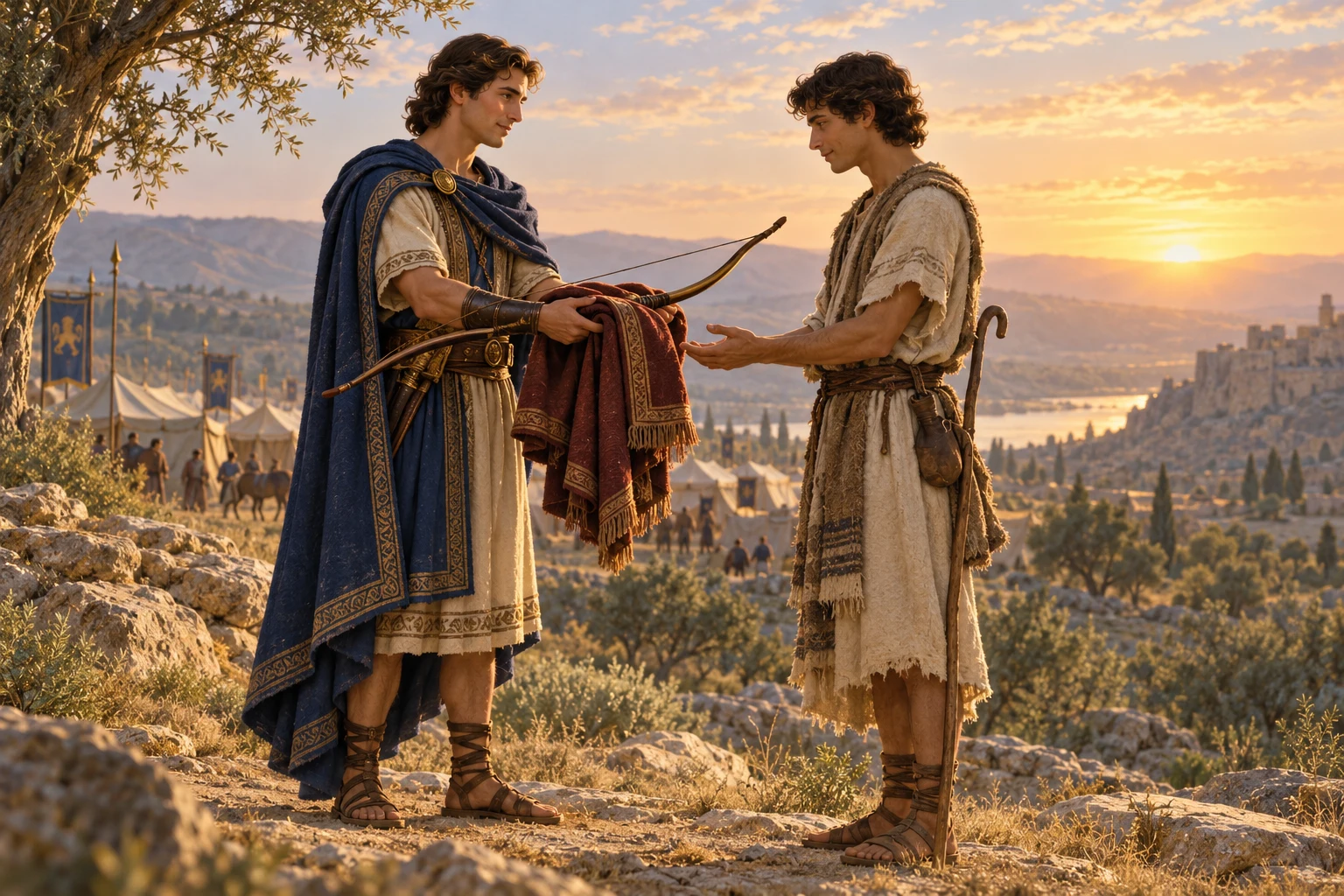 Jonathan offers his robe and bow to David.